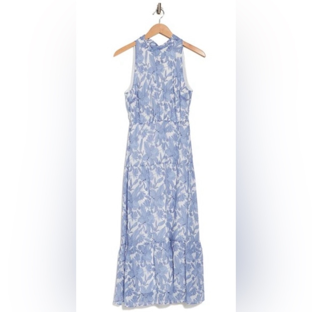 Floral Sleeveless Dress in Blue and White
